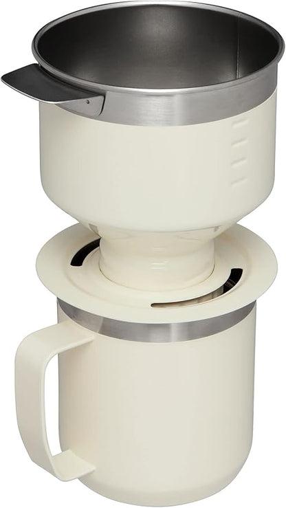 Stanley Perfect Brew Pour Over Set | 12 oz Camp Mug with Lid Included | Drip Coffee Maker with Reusable Filter | Insulated Stainless Steel | BPA-Free | Cream Gloss