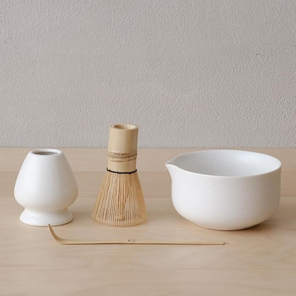 WENSHUO Matcha Kit - Premium Matcha Whisk Set with Traditional Bamboo Tools, Ideal Matcha Tea Set for Home (Matte White)