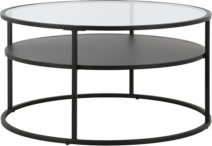 Ada 32" Wide Round Coffee Table in Blackened Bronze