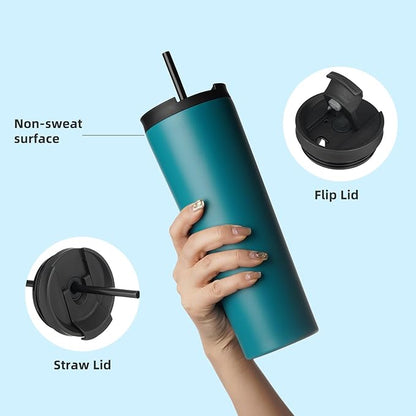 34 OZ Insulated Tumbler with Lid and 2 Straws Stainless Steel Water Bottle Vacuum Travel Mug Coffee Cup,Blue