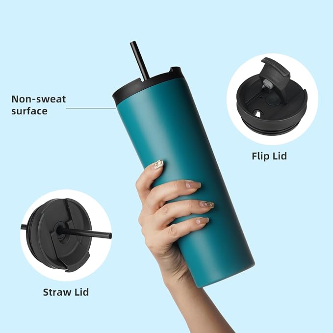 26 OZ Insulated Tumbler with Lid and 2 Straws Stainless Steel Water Bottle Vacuum Travel Mug Coffee Cup,Blue