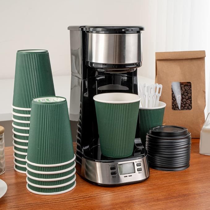 Restaurantware-12 Ounce Disposable Coffee Cups, 500 Ripple Wall Hot Cups For Coffee - Lids Sold Separately, Rolled Rim, Forest Green Paper Insulated Coffee Cups, For Hot Coffee, Tea, And More