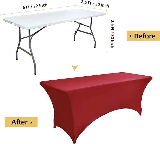 10-Pack 6ft Spandex Table Covers for Rectangle Standard Folding Tables - Wrinkle Resistant Stretch Tablecloths - Ultimate Fitted Table Protector for Parties, Banquet, Wedding