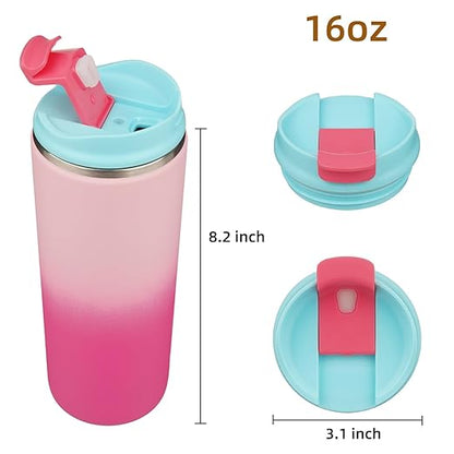 Tumbler with Lid, 16 oz Travel Coffee Mug Double Wall Vacuum Stainless Steel Thermal Metal Cup Insulated Water Bottle,Cherry
