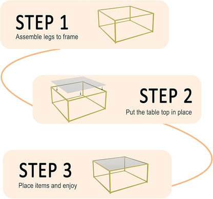 Glass Coffee Table Modern Center Table,Minimalist Coffee Table Sofa Side Tea Table for Living Room,Tempered Glass-top with Sturdy Metal Frame, Easy Assembly,26.4 x 26.4 x 15.7 Inches, Gold