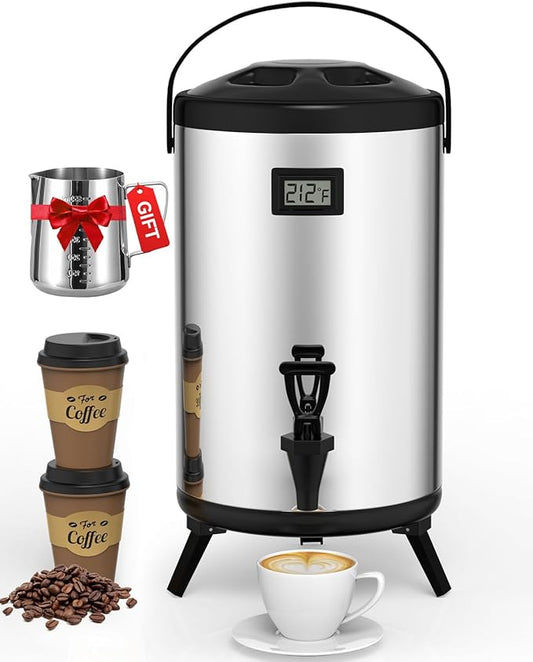 Insulated Beverage Dispenser 3 Gallon, Hot Water Dispenser with Stainless Steel Interior, Large Carafe Hot Coffee Dispenser for Parties, Catering, Drink Dispenser for Tea Milk, Silver, Non-electric