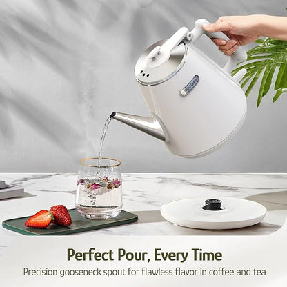Hazel Quinn Electric Kettle - 1L/34oz Small Tea Kettle, 800W Fast Boil, All 304 Stainless Steel Interior, Double Wall for Cool Touch and Thermal, Auto Shut-Off, BPA-Free, Cordless - Pearl White
