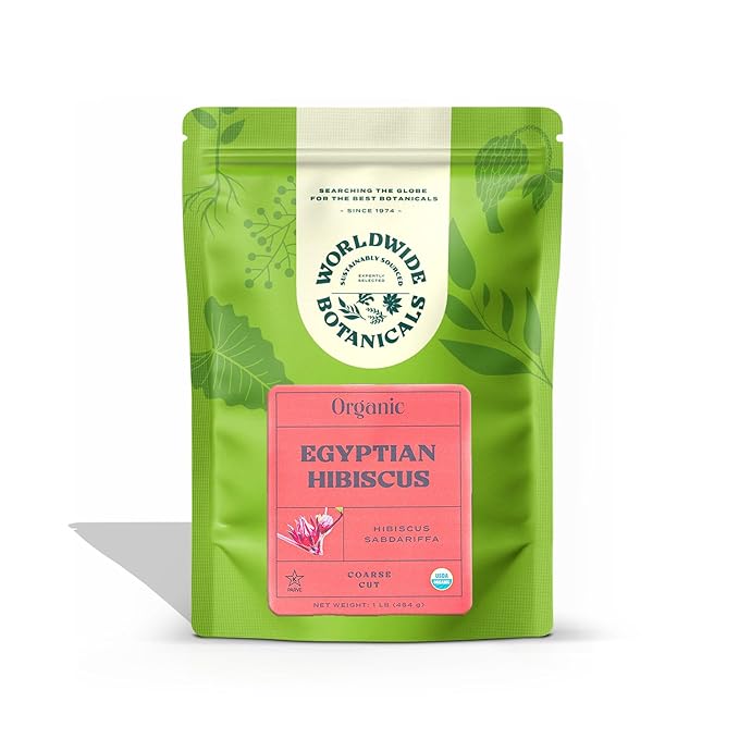 Worldwide Botanicals Organic Hibiscus Tea – 1 lb, Loose Leaf, Cut and Sifted – 100% Egyptian Hibiscus sabdariffa AKA Karkade, Roselle, Sorrel, Zobo, Flor de Jamaica, 1 Pound Bag