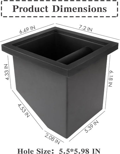 Stainless Steel Espresso Coffee Ground Knock Box Chute, Built-in Desktop Waste Bucket, Bottomless Knocking Residue Box