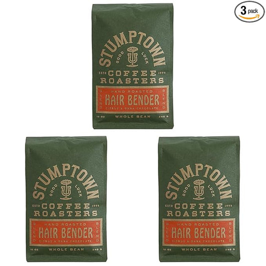 Stumptown Coffee Roasters, Medium Roast Whole Bean Coffee - Hair Bender, Flavor Notes of Citrus and Dark Chocolate, 24 Ounces (2 Bags of 12 Ounces)