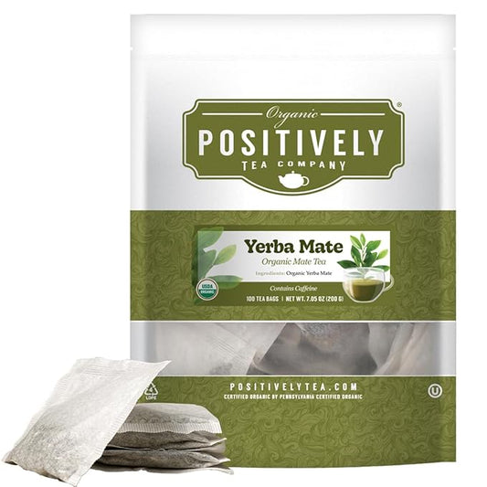 Organic Positively Tea Company, Yerba Mate Tea Bags (Unsmoked), 100 Count, Eco-Friendly Tea Bags, Non-GMO