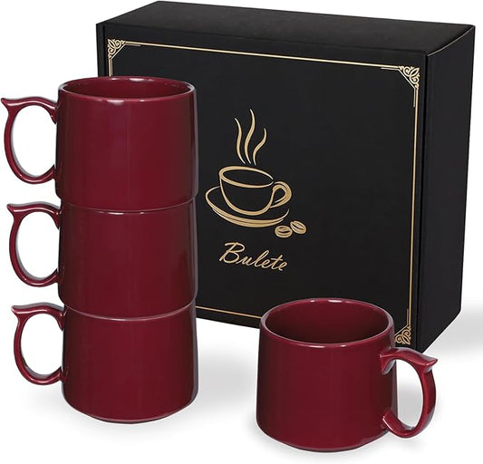 Large Coffee Mugs Set of 4, 19 oz Stackable Ceramic Coffee Mug, Coffee Cups with Large Handle for Latte, Cappuccino, Milk, Tea, Dishwasher & Microwave Safe, Ideal Gift for Men, Women - Red