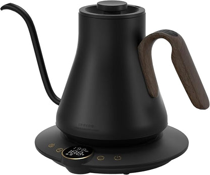 Gooseneck Electric Kettle with ±1℉ Temperature Control for Pour Over Coffee & Tea, Quick Heating, BPA-Free Stainless Steel, Built-in Brew Timer, 1500W/0.9L (Black Walnut)