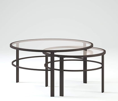 Henn&Hart Round Nested Coffee Table in Blackened Bronze, Coffee Table coffee tables for living room, studio apartment essentials, 36" Wide