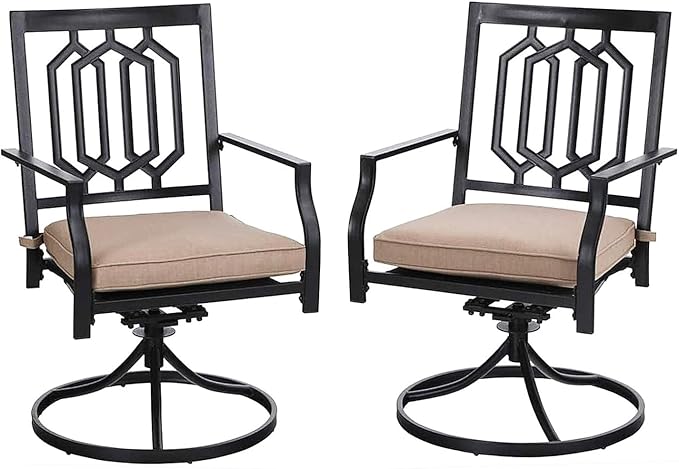 PHI VILLA Outdoor Metal Swivel Chairs Set of 2 Patio Dining Rocker Chair with Cushion Furniture Set for Garden Backyard Bistro, Black