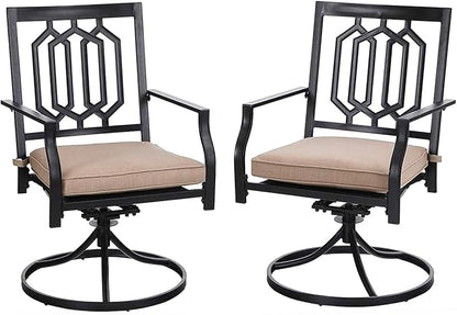 PHI VILLA Outdoor Metal Swivel Chairs Set of 2 Patio Dining Rocker Chair with Cushion Furniture Set for Garden Backyard Bistro, Black