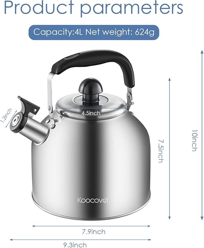 Tea Kettle for Stove Top,304 Stainless Steel Tea Kettles,4L/4.2QT Tea Kettles for Kitchen,Camping,Traveling,Portable,Fast to Boil