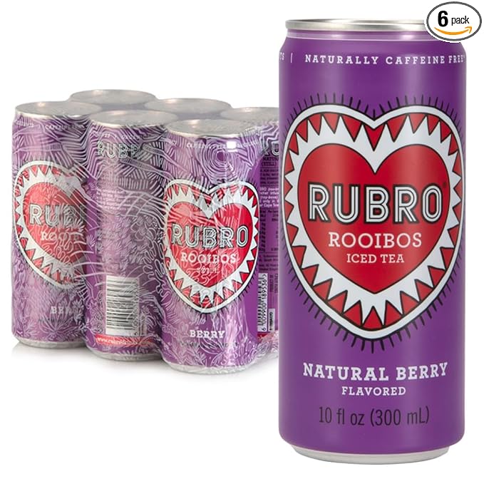 Rubro Rooibos Tea 6-Pack, Berry Iced Tea, Naturally Caffeine-Free, South African Iced Tea, Still, 6 x 300ml Cans