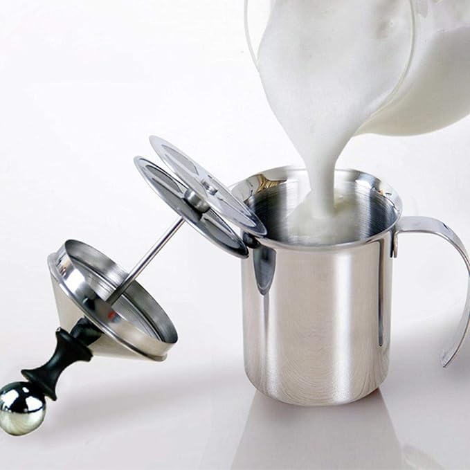 Handheld Milk Frother Pitcher, Manual Milk Fr Stainless Sel Stainless Steel Manual Foamer, Milk Fr Manual For Milk Coffee Milk Creamer Frother Cappuccino Coffee Foam Pitcher With Handle And Lid For