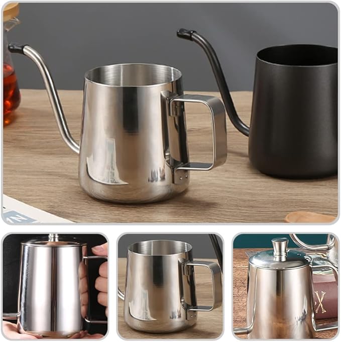 Toyvian Gooseneck Kettle 600ML Metal Coffee Kettle, Coffee Thin Spout, Gooseneck Pitcher, Narrow Spout Pot, Dripper Stainless Steel Water Bottle