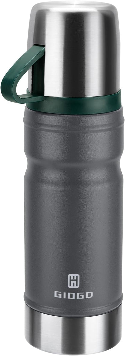 Vacuum Insulated Water Bottle Thermo Water Flask with Cup 680ml/23oz Stainless Steel Thermal Water Bottles Thermo for Hot and Cold Drinks Coffee Water(Dark Grey,Single)
