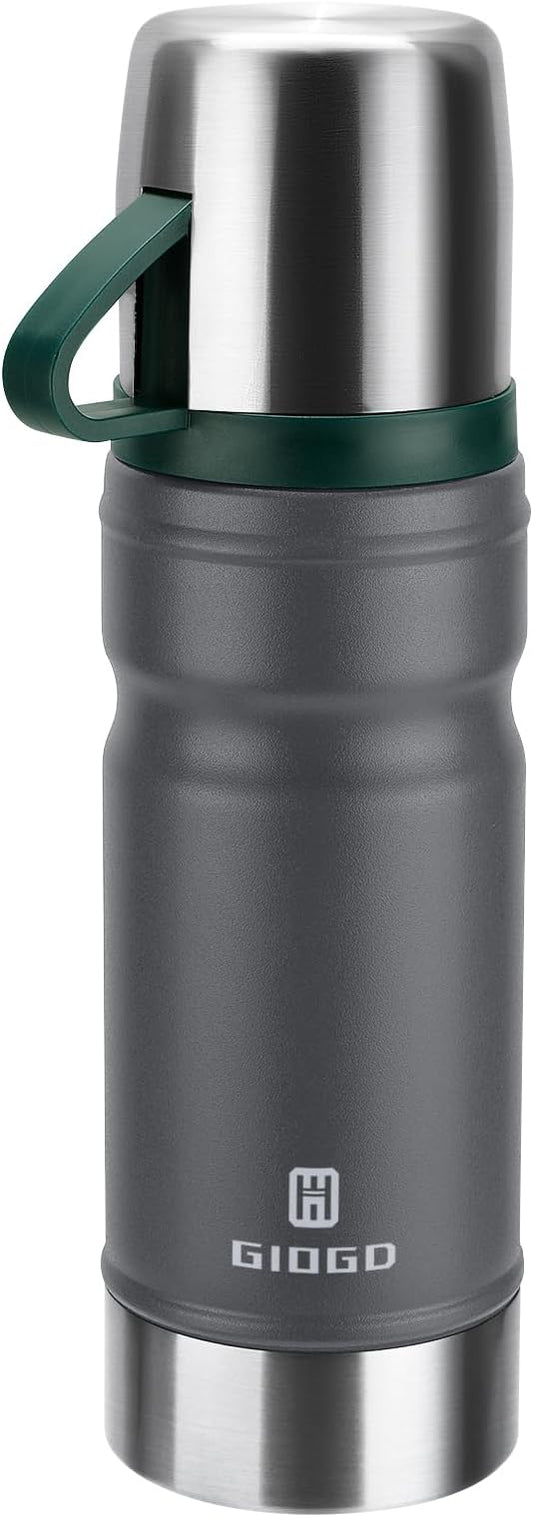 Vacuum Insulated Water Bottle Thermo Water Flask with Cup 680ml/23oz Stainless Steel Thermal Water Bottles Thermo for Hot and Cold Drinks Coffee Water(Dark Grey,Single)
