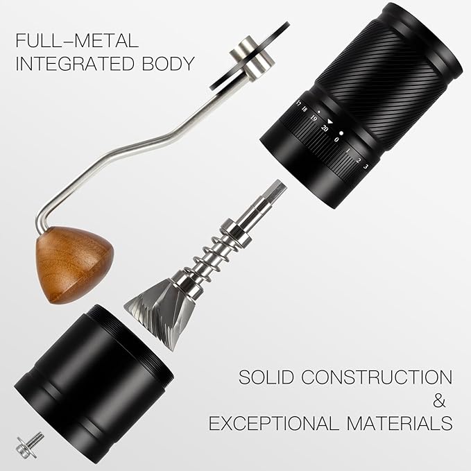 Manual Coffee Grinder with Numerical External Adjustable Setting, Capacity 30g with CNC Stainless Steel Conical Burr (black)