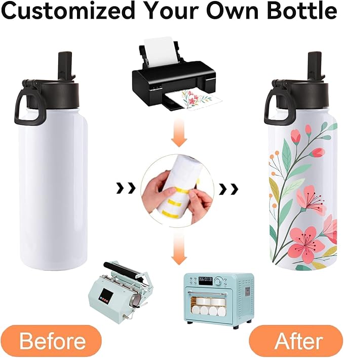 Volhoply Sublimation Insulated Water Bottles Blank Bulk 8 Pack, 32 oz Stainless Steel Sports Bottle with Straw, Double Walled Vacuum Metal Water Flask with Wide Mouth(Sublimation,8)