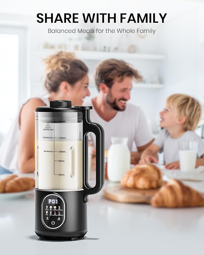 Upgraded 55oz (Extra Large) Nut Milk Maker Machine for Almond,Oat, Soy Milk Maker Machine with Auto Clean, Delay Start, BoilWater, Keep Warm (5-6 Cups),Black