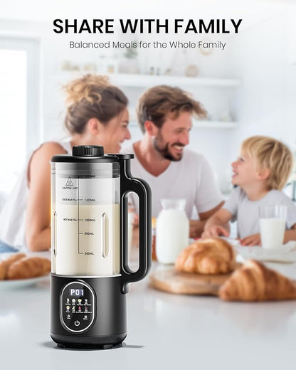 Upgraded 55oz (Extra Large) Nut Milk Maker Machine for Almond,Oat, Soy Milk Maker Machine with Auto Clean, Delay Start, BoilWater, Keep Warm (5-6 Cups),Black