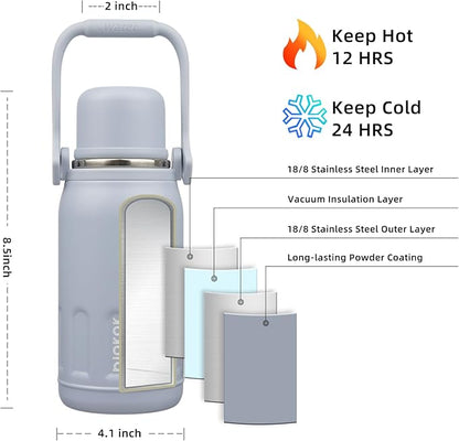 BJPKPK Insulated Thermal Water Bottle with Handle and Lid 27oz Stainless Steel Water Bottles Double Wall for Cold and Hot Beverages,Blue Haze