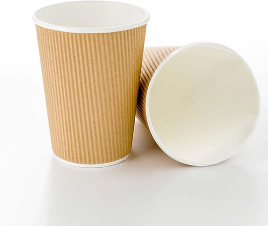 500-CT Disposable Kraft 12-OZ Hot Beverage Cups with Ripple Wall Design: No Need for Sleeves - Perfect for Cafes - Eco-Friendly Recyclable Paper - Insulated - Wholesale Takeout Coffee Cup