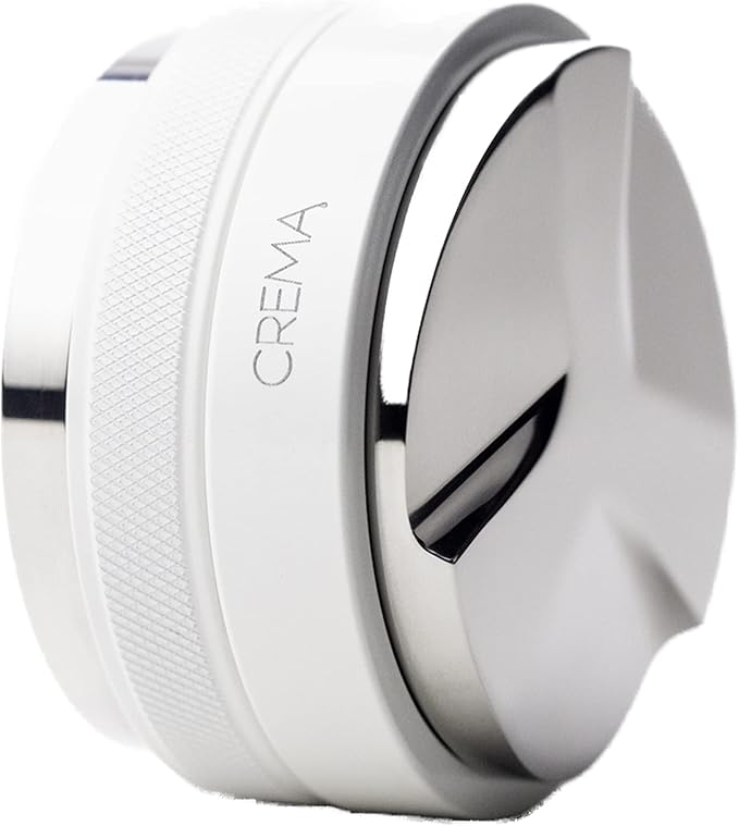 Crema Coffee Products 53.3mm Hand Tamper & Coffee Distributor | Compatible with Breville Portafilters | Double-Sided, Adjustable Depth Tool | Made with Durable 304 Stainless Steel | White
