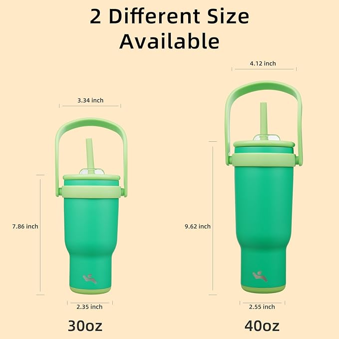 40 oz Tumbler with Side Handle, Insulated Water Bottle with Straw and 2 in 1 Lid, Stainless Steel Cup Travel Coffee Mug for Sports Office Gym,Olive Green