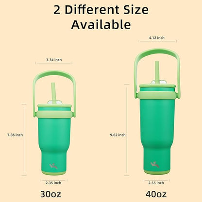 40 oz Tumbler with Side Handle, Insulated Water Bottle with Straw and 2 in 1 Lid, Stainless Steel Cup Travel Coffee Mug for Sports Office Gym,Olive Green