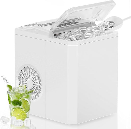 OLIXIS Countertop Ice Maker with Self-Cleaning, Portable Ice Maker Machine with Ice Scoop, 26.5Lbs/24H, 9 Cubes in 6 Mins, 2 Sizes of Bullet Ice for Home, Kitchen, Office, Bright White