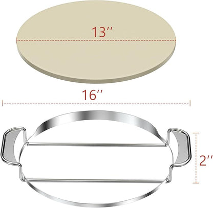 Skyflame Gourmet BBQ System Pizza Stone, 13-inch Baking Stone with Stainless Steel Carry Rack, Compatible With Weber 8836, Kettle Charcoal/Smoke/Gas/Ceramic Grills, Pizza Oven