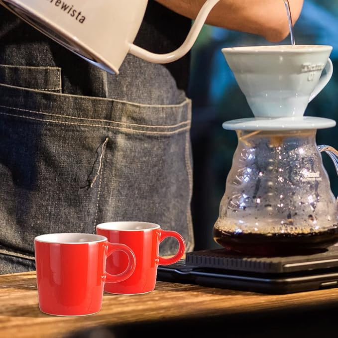 homEdge Mini Porcelain Espresso Cup, 4 Ounces / 120 ml Tiny Ceramic Coffee Mugs Demitasse for Espresso, Tea- Set of 6, Red