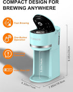 Load image into Gallery viewer, Single Serve Coffee Maker for K-Cup and Ground Coffee, Fast Brew, 6-12 oz Brew Sizes One Cup Coffee Machine Fits 5.5" Mugs, One-Button Small Coffee Maker with Descaling Reminder, Light Blue