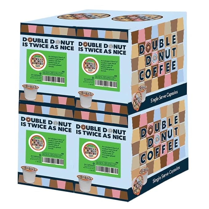 Glazed Donut Coffee Medium Roast Flavored Decaf Coffee Pods for Keurig K-Cup Makers from Double Donut, 96 Capsules