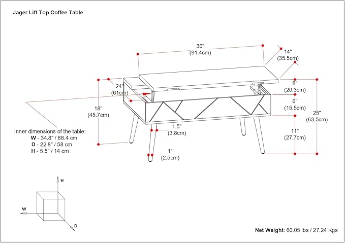SIMPLIHOME Jager Lift Top Coffee Table - 36 inch Wide Solid Mango Wood Contemporary Modern Cocktail Table in Natural, Stylish Living Room Table with Hidden Storage, Brass Inlay, and Gold Metal Legs