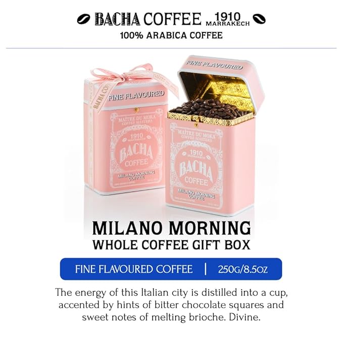 Bacha Coffee | Milano Morning Fine Flavoured Signature Nomad Collection, 100% Arabica Specialty Coffee, Whole Beans, Medium Roast, 250g