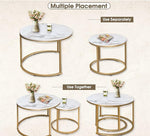 Load image into Gallery viewer, aboxoo Coffee Table Nesting White Set of 2 Side Set Golden Frame Circular Round and Marble Pattern Wooden Tables, Living Room Bedroom Apartment Modern Industrial Simple Nightstand