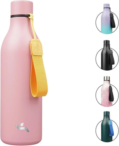 Insulated Water Bottle with Strap,25 oz Double Wall Stainless Steel Vacuum Bottles Metal Water Flask,Light Pink