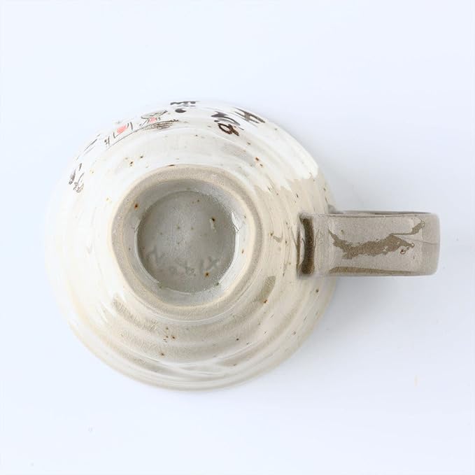 Mino Ware Japanese Coffee Mug Set of 2, Japanese Tea Cups, Jizo Statue Design, 8.8 oz, Handmade Ceramic Coffee Mug