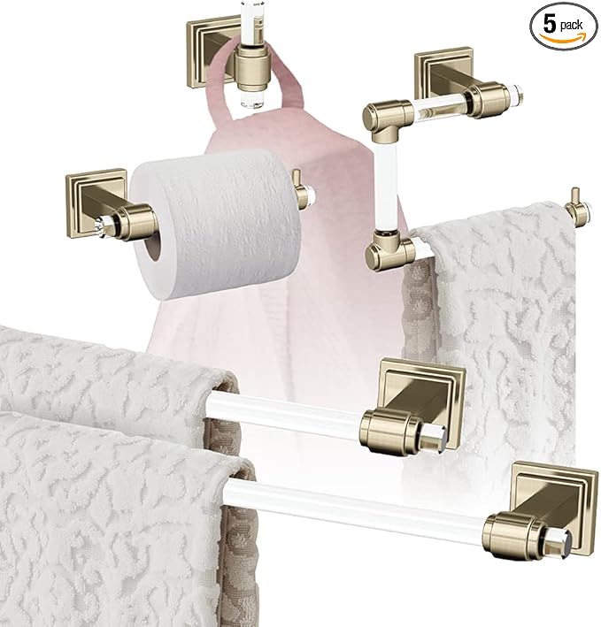 Amerock | Clear/Golden Champagne | Glacio | 5 Piece | Bathroom Accessories Set