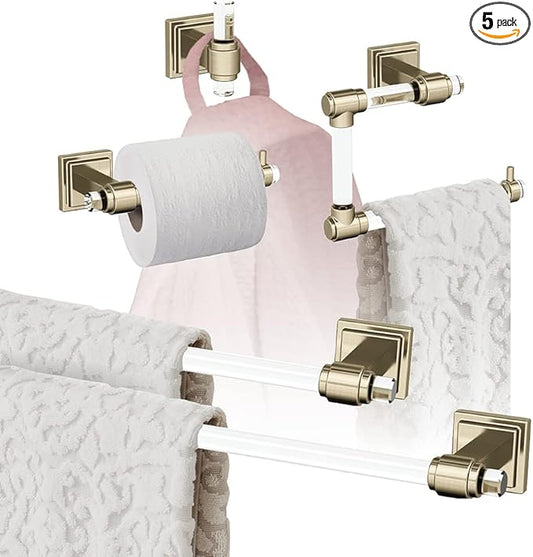 Amerock | Clear/Golden Champagne | Glacio | 5 Piece | Bathroom Accessories Set