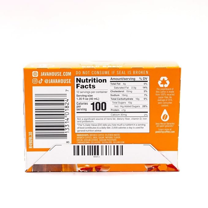 JAVA HOUSE Salted Caramel Latte Cold Brew Coffee Pods, (12 Count) Peel and Pour Pods Hot or Iced