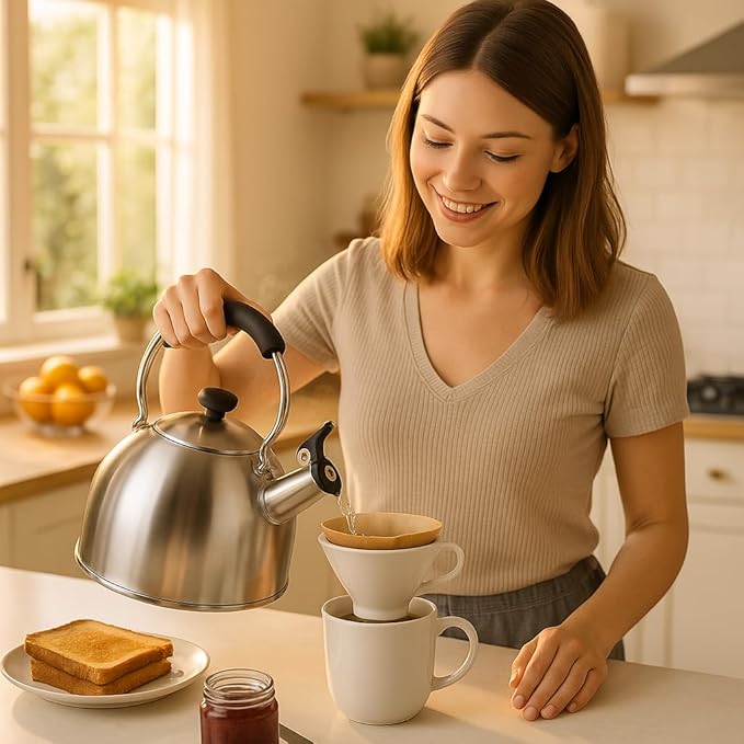 Creative Home 2.6 Qt Heavy-Duty Stainless Steel Whistling Tea Kettle, Durable Heat‑Efficient Water Boiler with Steam Whistle and Heat-Resistant Handle, Induction‑Safe Kitchen Pot and Stylish Gift