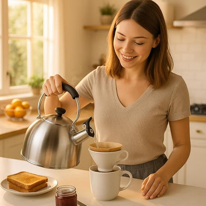 Creative Home 2.6 Qt Heavy-Duty Stainless Steel Whistling Tea Kettle, Durable Heat‑Efficient Water Boiler with Steam Whistle and Heat-Resistant Handle, Induction‑Safe Kitchen Pot and Stylish Gift